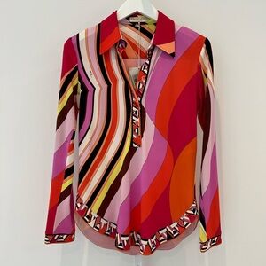 EMILIO PUCCI RED MULTI PRINT TOP MODEL 56RM04 SIZE IT 40 / US 6 NWTS!